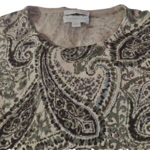 Charter Club Sweater M 100% Cashmere Crewneck paisley Green Beige classic